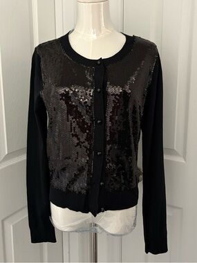 WORTHINGTON,  Black Sequin  Front Knit Cardigan, Size M